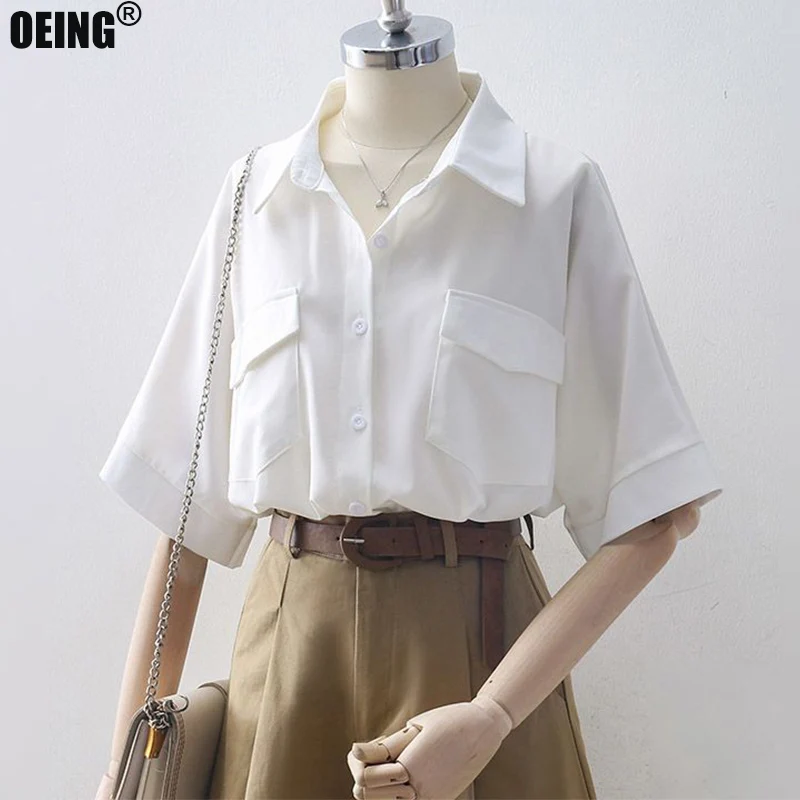 

Chiffon Loose short Sleeve fashion woman blouse 2023 Vintage Summer White shirt and blouse korean style Office Lady Top women