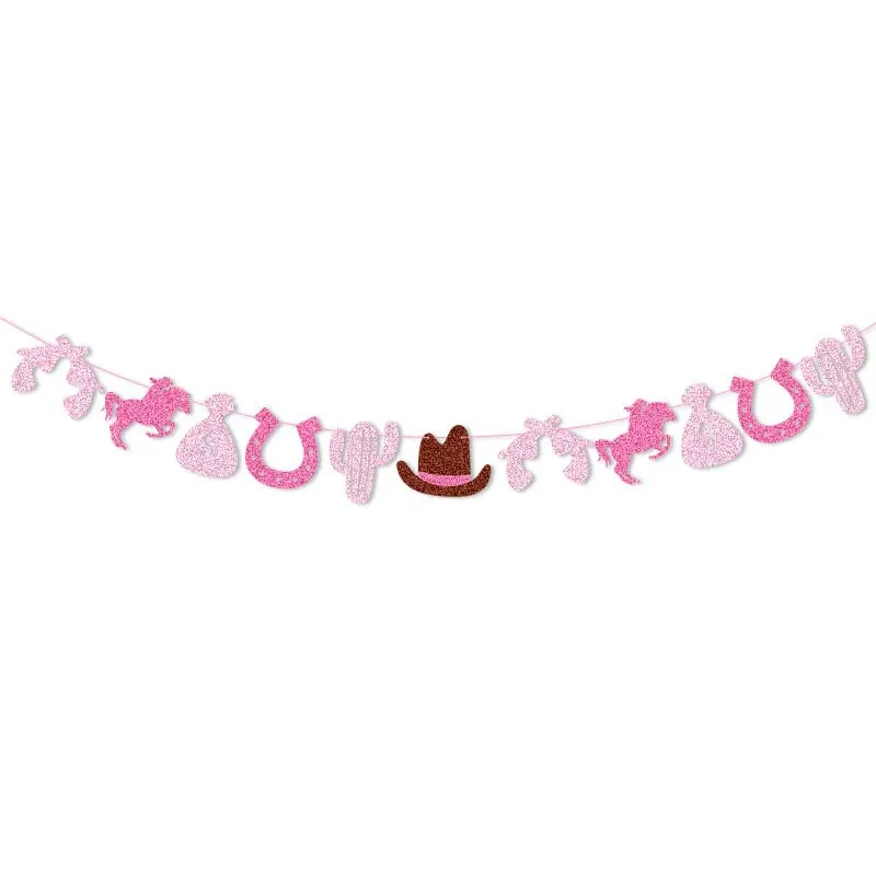 Glitter Let's Go Girls Theme Banner Disco Cowgirl Boots Paper Hanging Garland Girl Happy Birthday Bachelorette Party Decor