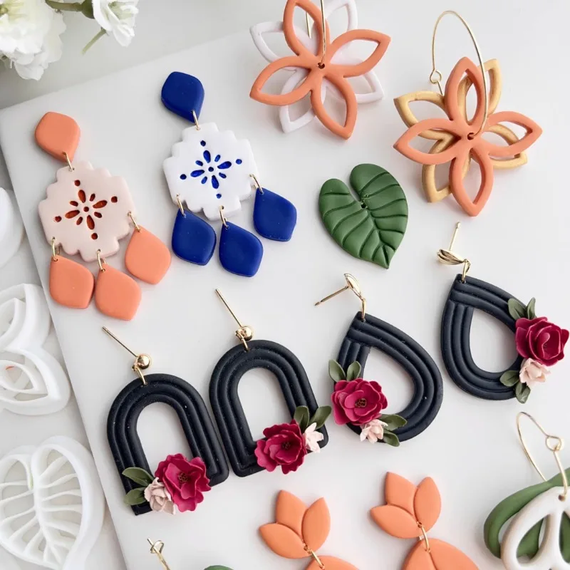 Polymer Clay Cutter Hollow Embossed Flower Leaf Polymer Clay Mold Geometry Xpolys Shape Soft Pottery Cutters DIY Earring Cutting Die Handmade Tools