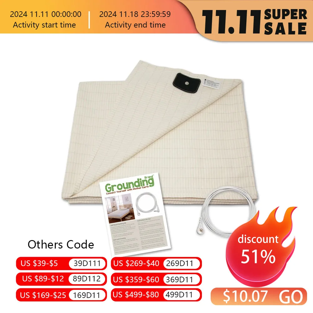Earthing Sheet Radiation Grounding Sheet & Conductive Copper Cord Fitted Sheet Cotton Silver Antimicrobial healthy Bedding  set