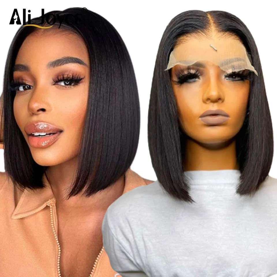 

Straight Bob Human Hair Wig Preplucked 13X4 Human Hair Lace Frontal Wig Natural Color Brazilian Straight Short Bob Wig For Women