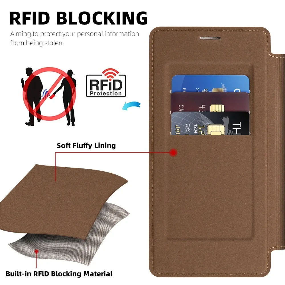 Leather MagSafe Flip Phone Case with RFID Blocking Wallet and Card Holder