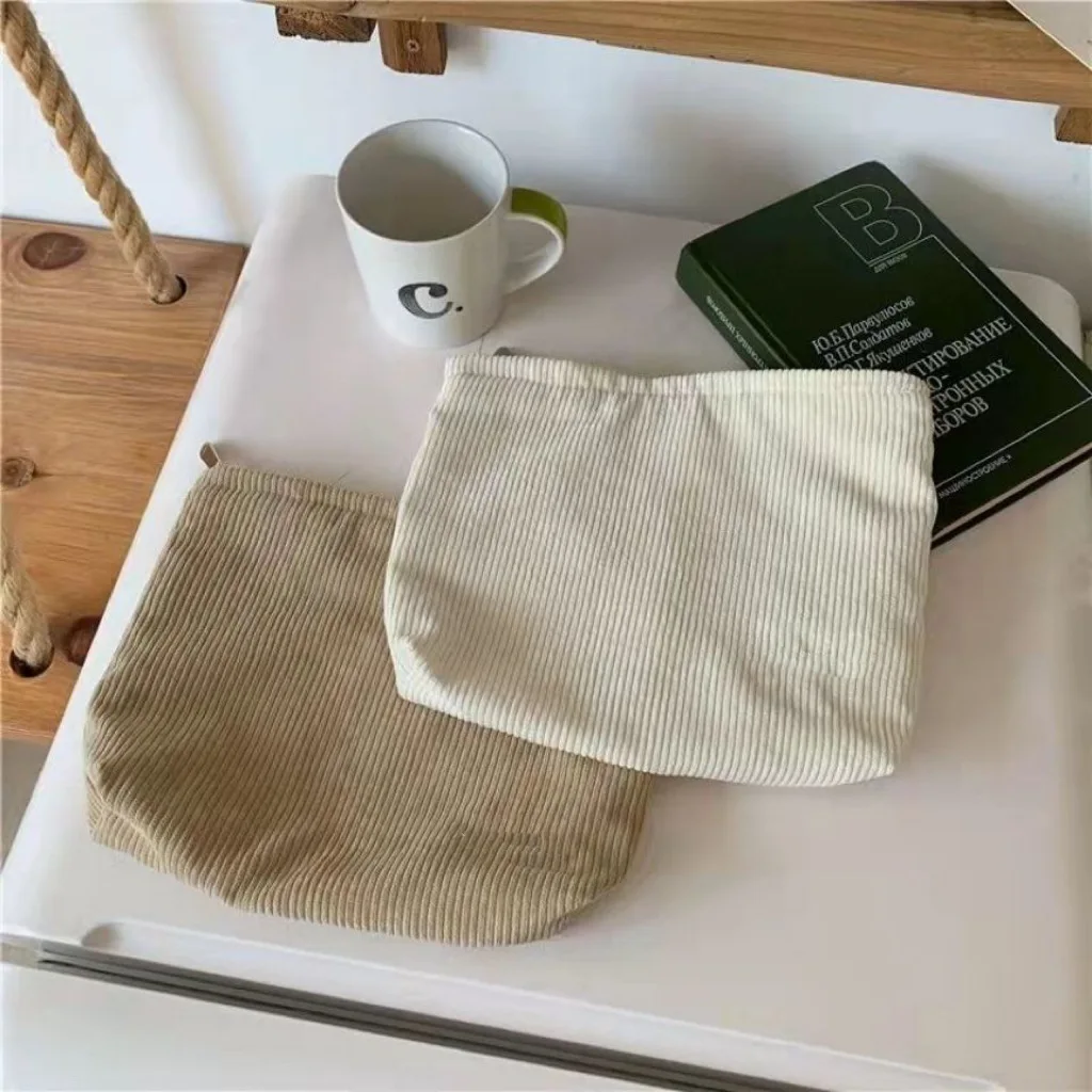 Solid Color Corduroy Cosmetic Bag Clutch Bag Large Capacity Makeup Organizer Korean Storage Pouch Women Travel Toiletry Case