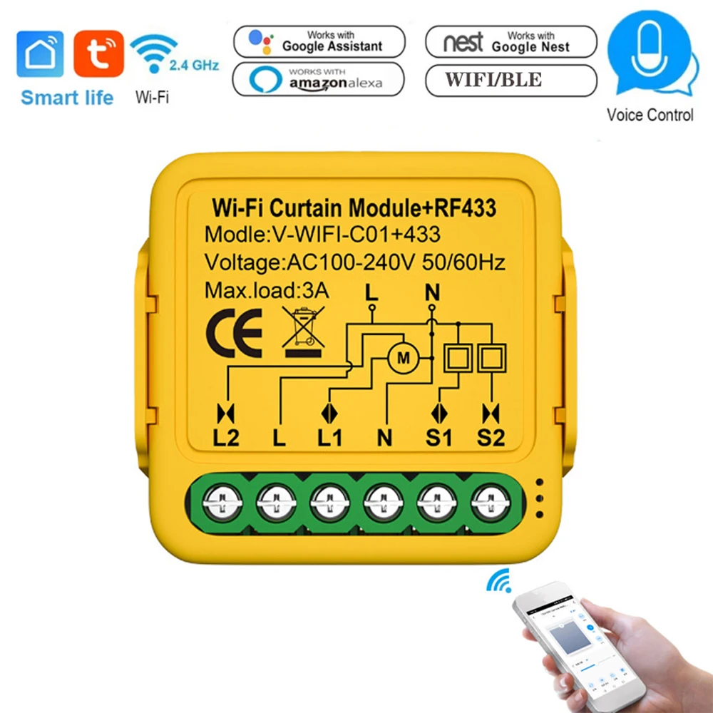 

WIFI Intelligent 433 Curtain Module Louver Switch Electric Motorized Curtain Roller Shutter Control Switch APP Remote Controls