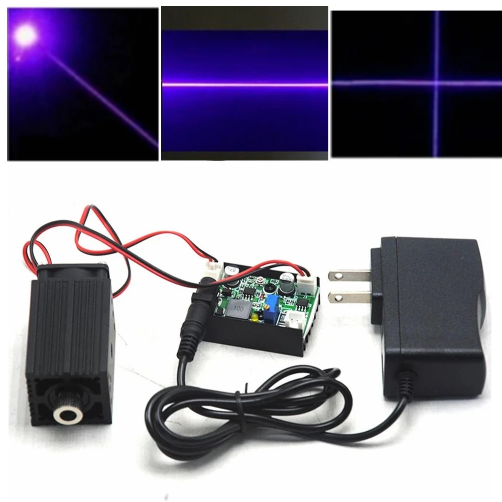 405nm 50mW Violet Blue Focus Dot/Line/Cross Laser Module Stage Lights With 12V Power Adapter 650nm 150mw 16x88mm focus red laser diode module dot line cross with adapter