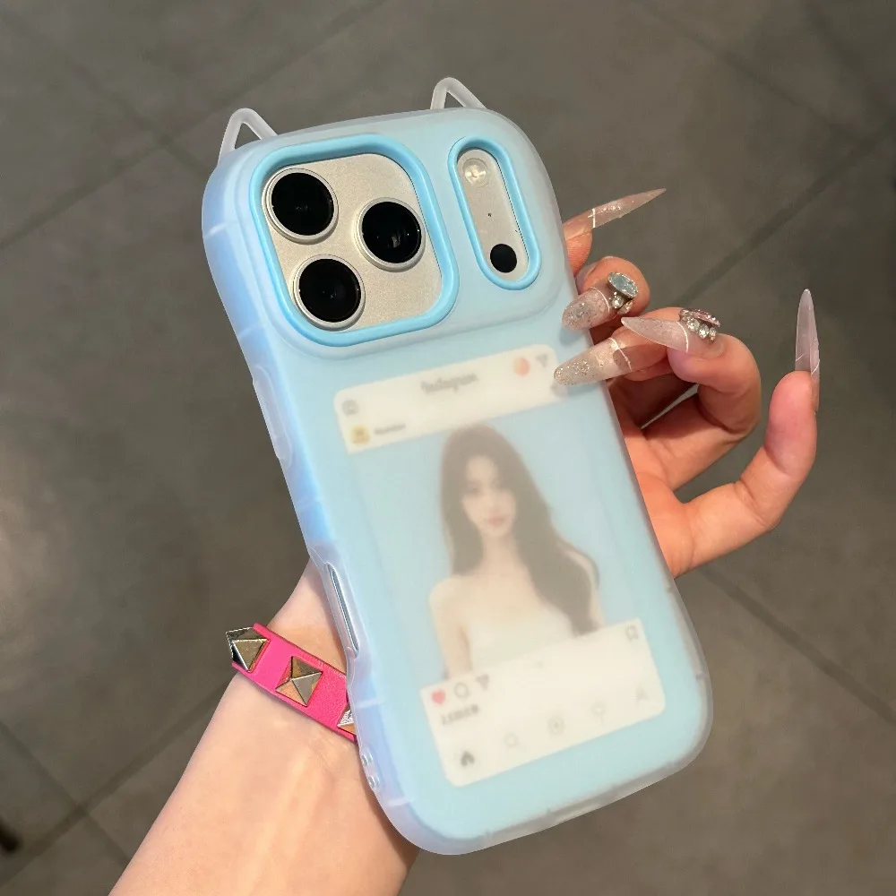 Adorable Cartoon Cat Ear Shockproof Slim Case - Jelly Candy Matte Soft TPU Cover