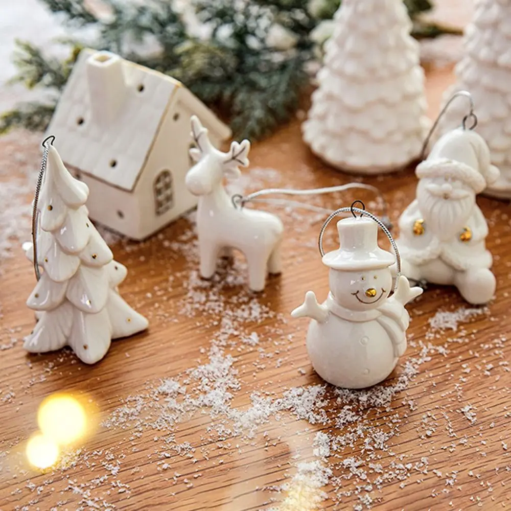 Ceramic Crafts Christmas Ceramic House Pendant Scene Layout Home Decor New Year Party Decoration Gifts Hollow out Snow House