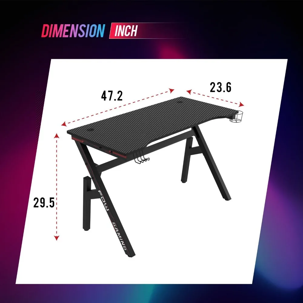 Gaming Desk Computer Desk 47 Inch Home Office Desk Extra Large Modern Ergonomic  PC Carbon Fiber Table Gamer Workstation 3