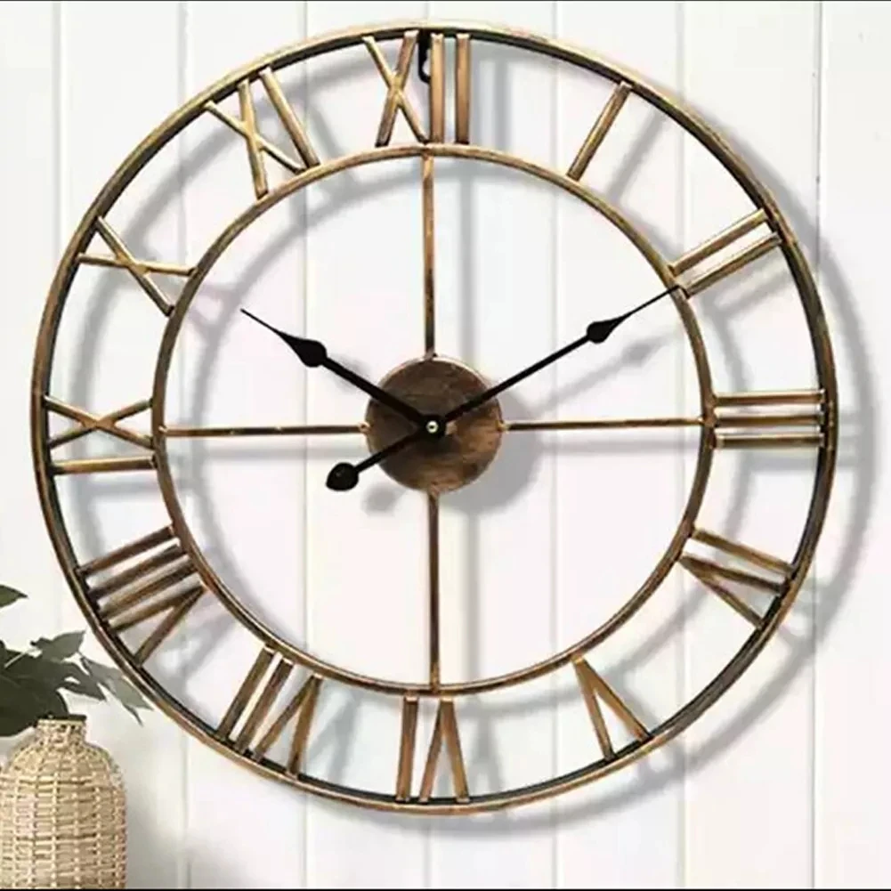 Modern 3D Large Wall Clocks Roman Numerals Retro Round 40cm Metal Iron Accurate Silent Nordic Hanging Ornament Living Room Decor 3d number wall clock 3d wall clock wall clock
