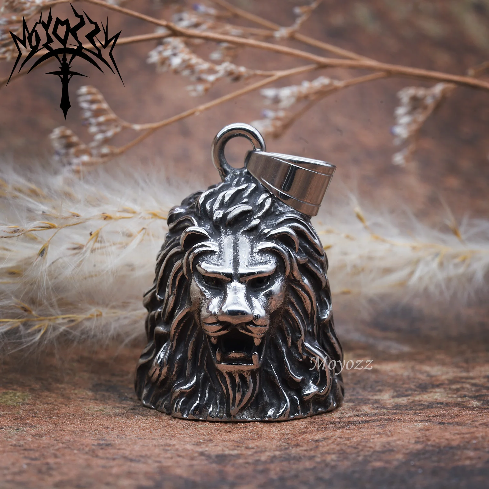 

Motorcycle Bell Hanger Series Good Luck Mascot Lion Bell Pendant 316L Stainless Steel Bell For Mens & FREE Bell Hanger
