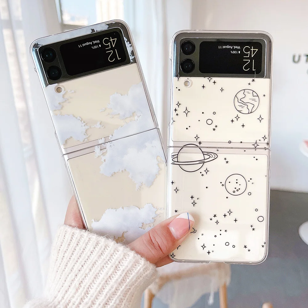 Per Samsung Galaxy Z Flip 4 3 Custodia Planet Love Cloud Cover Rigida Trasparente Antiurto Per Pc Per Samsung Z Flip4 Flip3 Case