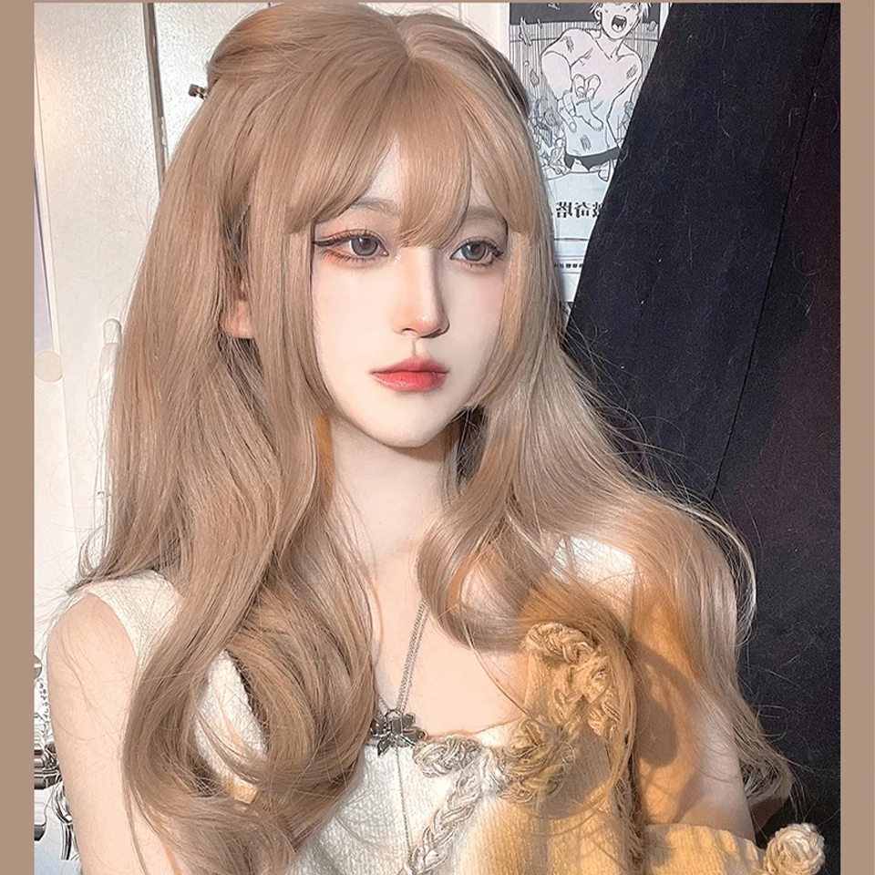 

BEAUTYCODE Blonde Synthetic Hair Wigs Long Water Wave Wig for Women Colored Cosplay Lolita Wig with Bangs Heat Resistant