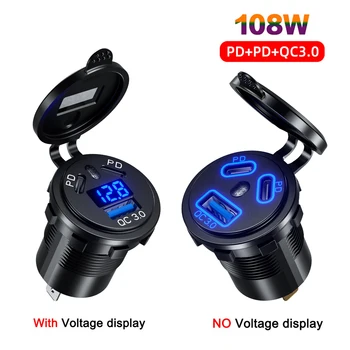 Presa per caricabatteria da auto USB 12V/24V 108W 3 porte doppia 45W PD tipo C e 18W presa di corrente 3.0 carica rapida per auto moto