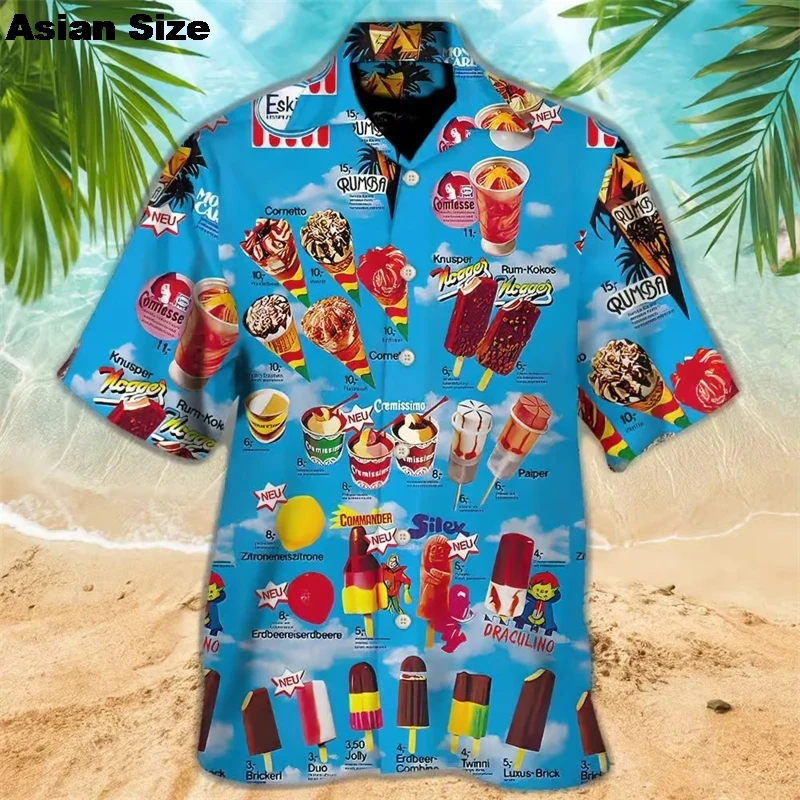 2025 Hawaiian Shirt For Men Summer Cold Ice Cream Short Sleeve Shirt Tops Casual Popsicle Blouses Icecream Female Button Clothes
