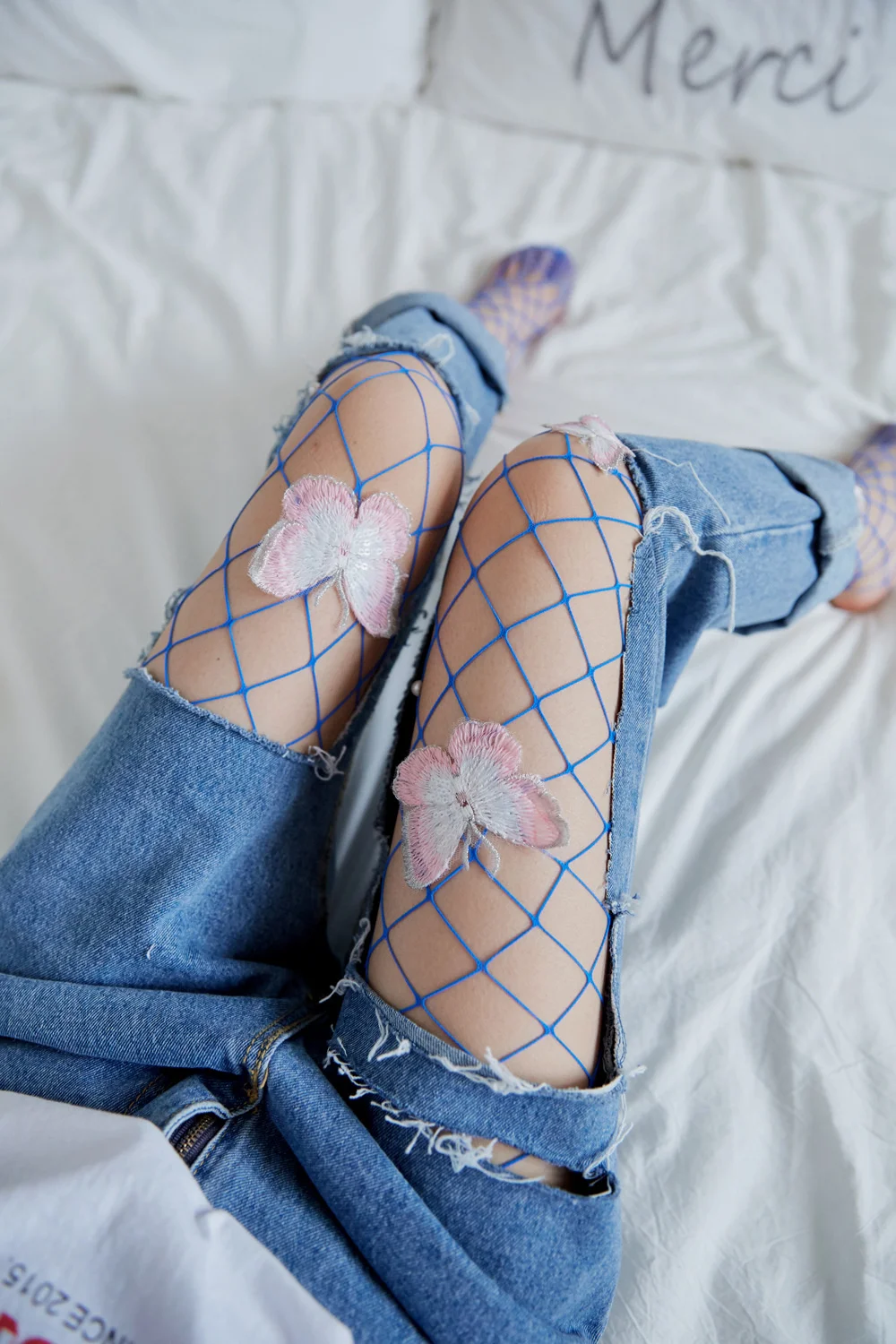 Gestickte Hot Drill Mesh-Strümpfe, Fischernetzstrümpfe, rosa Schmetterling, großes Mesh, mittlere und kleine Mesh-Bodenhöschen – Detail 38