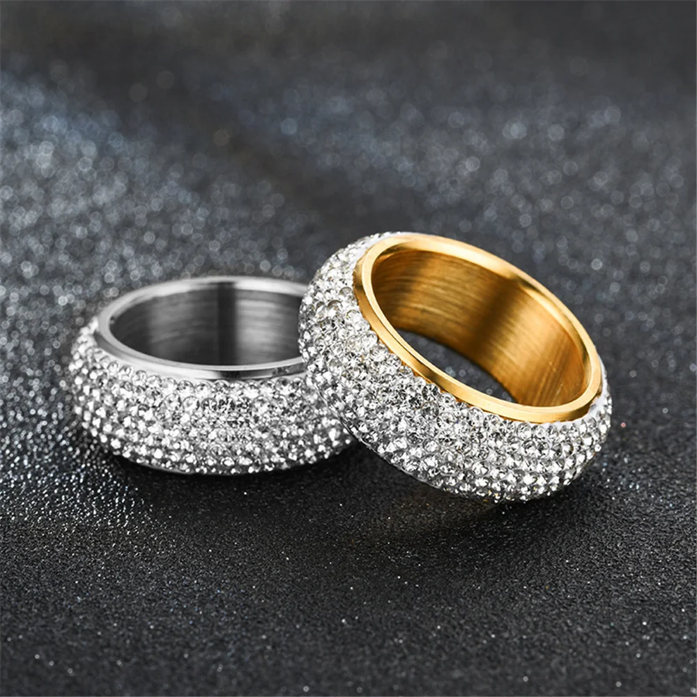 Hip Hop Iced Out Bling Arc Circle Ring Cubic Zirconia For Women Men Jewelry
