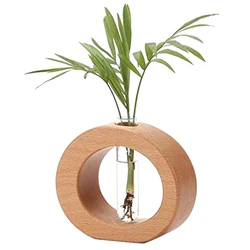 Vase en verre avec support en bois, pot de bureau, Terrarium hydroponique, station de Propagation, décoration intérieure de la maison 