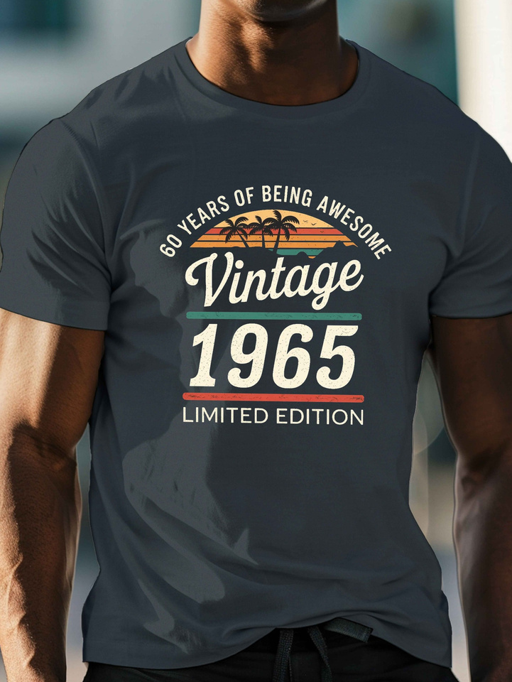 Men's 100% cotton fashionable casual loose 60 year great printed round neck short sleeved limited edition 1965 retro t-shirt