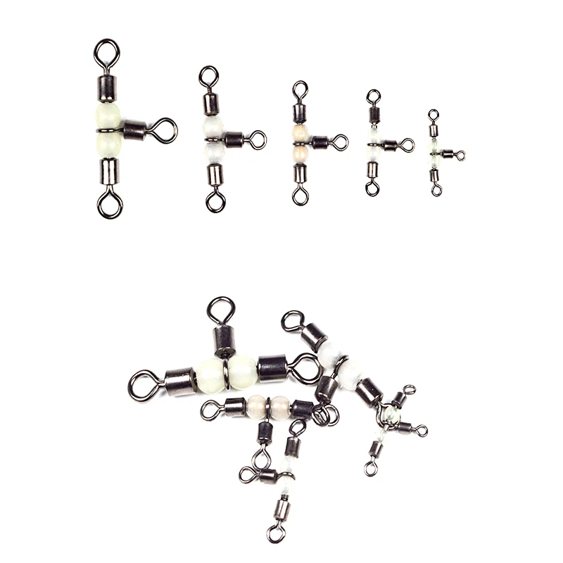 Fishing Connector 10/50pcs Stainless Steel T-Turn 3 Way Rolling Swivel Fishing Tackle Connector Luminous beads attract fish