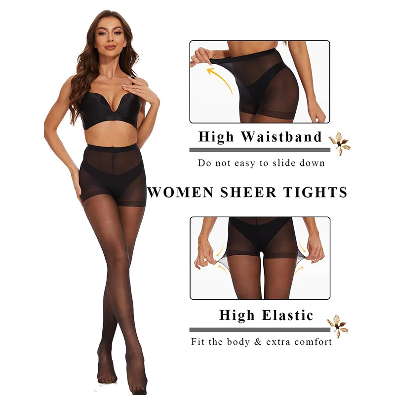 6 Pairs 20D Women's Sheer Tights Ultra Thin High Waist Pantyhose Thigh High Stockings Black Nylon Ladies women tights solid color pantyhose women pantyhose women stockings