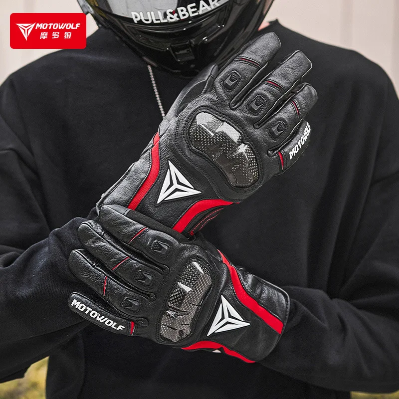 Winter Motorcycle Gloves Men Warm Leather Gloves Touch Screen Windproof Motorbike Guantes Luvas Motocross Rainproof Carbon Fiber