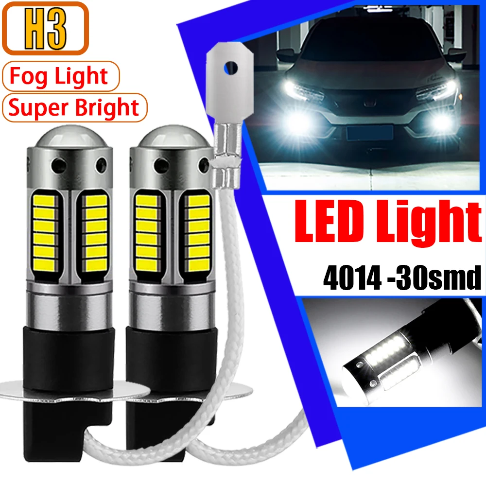 

2Pcs Car Lamps Canbus No Error H3 LED Front Headlight Fog Signal Light High Bright Bulbs White DC12V