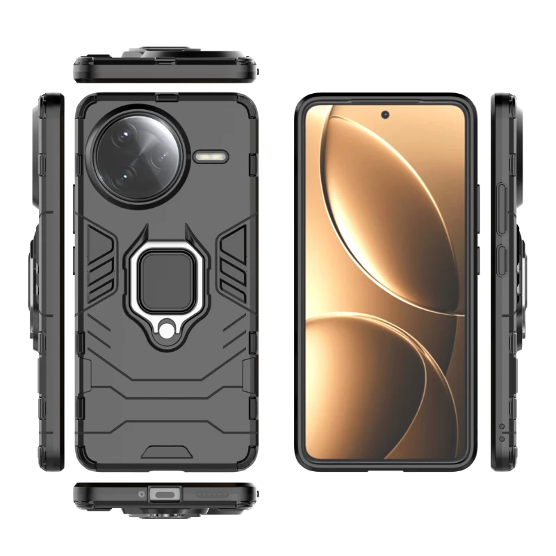 Shockproof Armor Phone Case with Metal Ring Holder and Magnetic Protection - Anti-Fall Back Cover