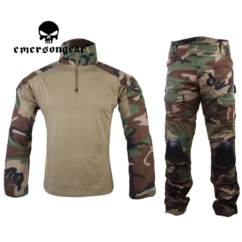 Uniforme de combat Emerson pour airsoft et pêche avec genouillères et camouflage ghillie intégré