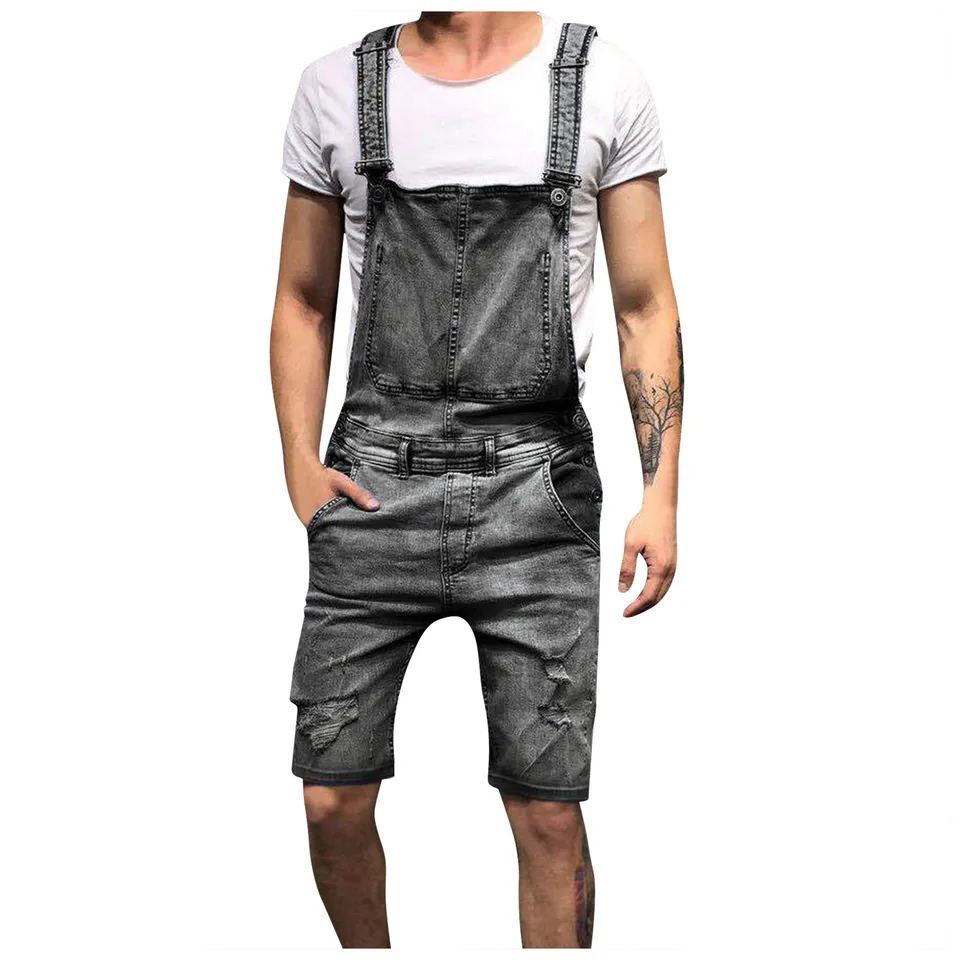 Stylish Suspender Denim Swim Trunks for Men