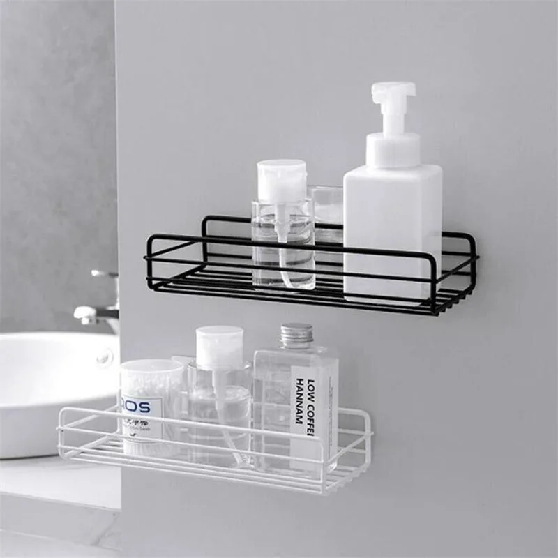 

Iron Bathroom Shelf Wall Mount No Drilling shower room Shampoo Storage Holder For Kitchen Corner Bathroom Accessories