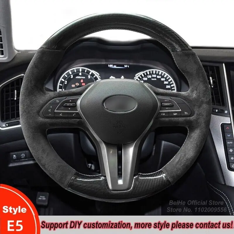 

DIY Hand-Stitched For Infiniti Q60 QX50 Q50 Steering Wheel Cover Stitch Wrap PU Carbon Fiber Interior Accessories