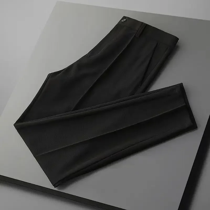 thumbnail image 1 of 9 Pantalones de traje masculino recortados con trenzas, ajustados, drapeados, elásticos, para verano, para hombre, sastrería social, elástica, para negocios, fluidos, formales, 1 of 5