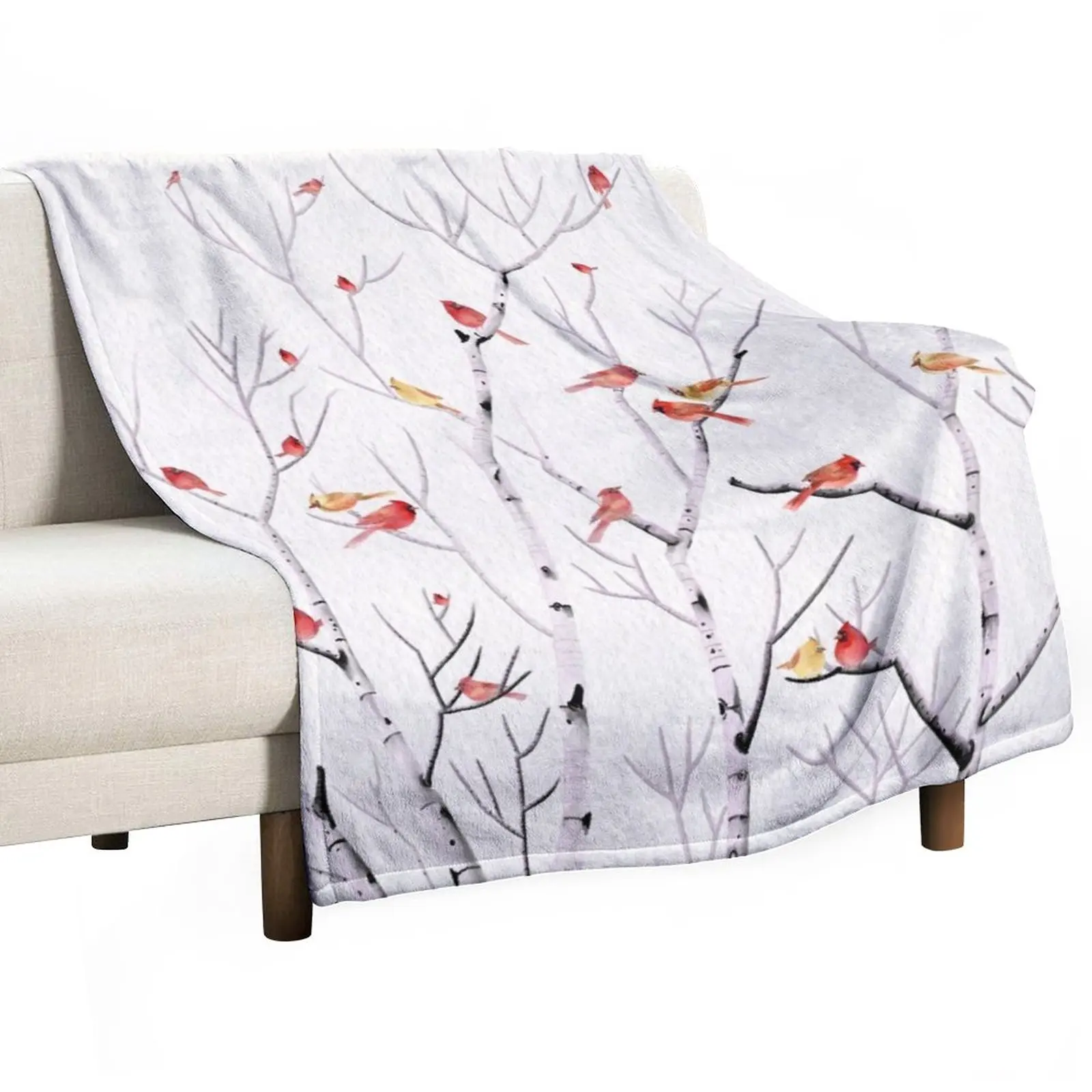 

Birch Tree and Cardinal 2 Throw Blanket Cute Blanket Sleeping Bag Blanket