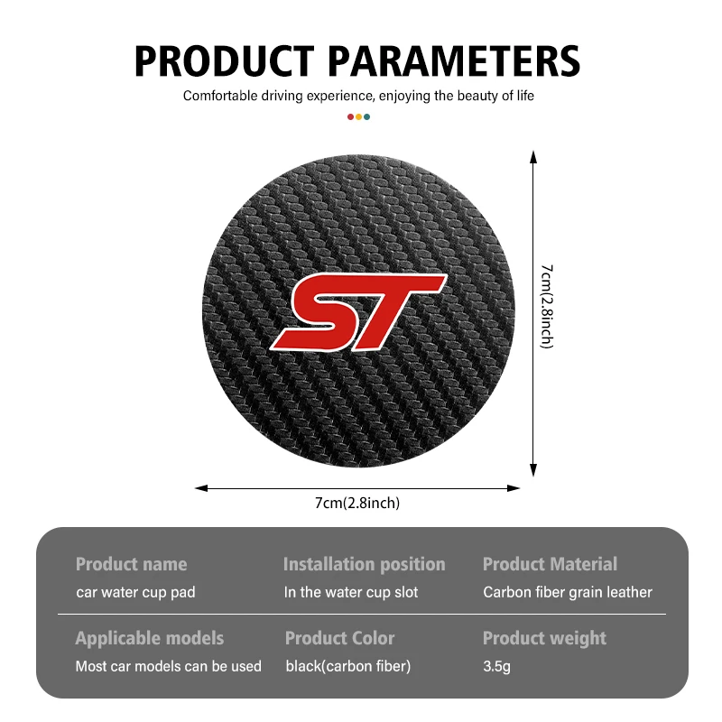 Car Coaster Water Cup Bottle Holder Anti-slip Mat Accessories For Ford ST Racing RS S Mustang Kuga Fiesta Fusion Mondeo Edge