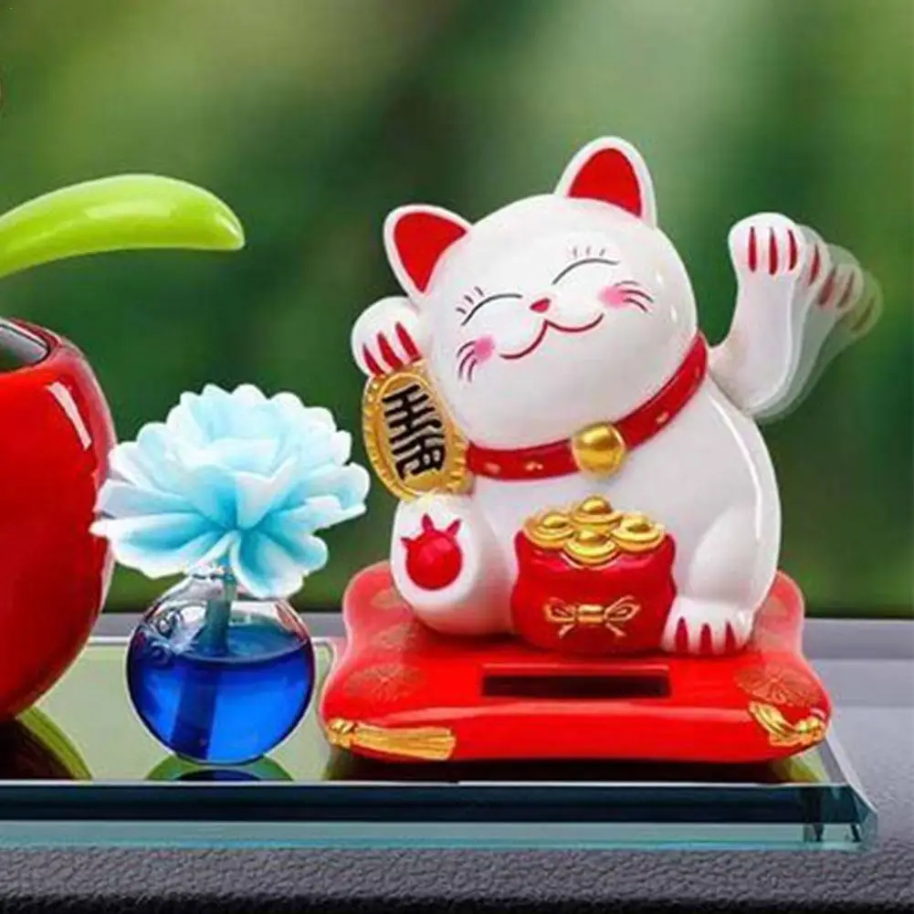 Fashion Black/White Solar Powered Maneki Neko Welcome Fortune Cat Lucky For Home Car Hotel Restaurant Decor Craft