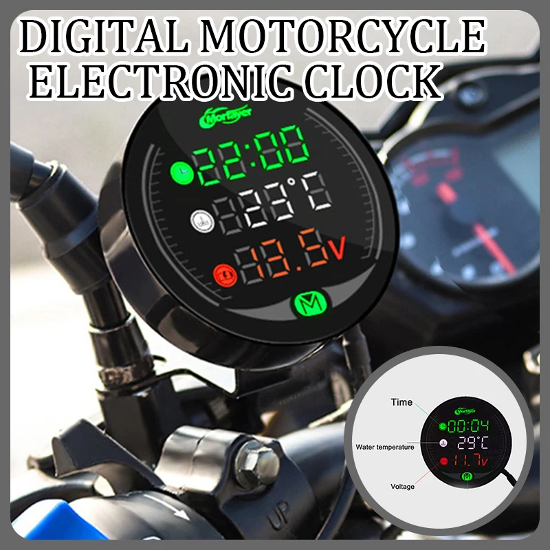 3 In 1 Motorcycle Electronic Clock Digital Clock Thermometer Voltage