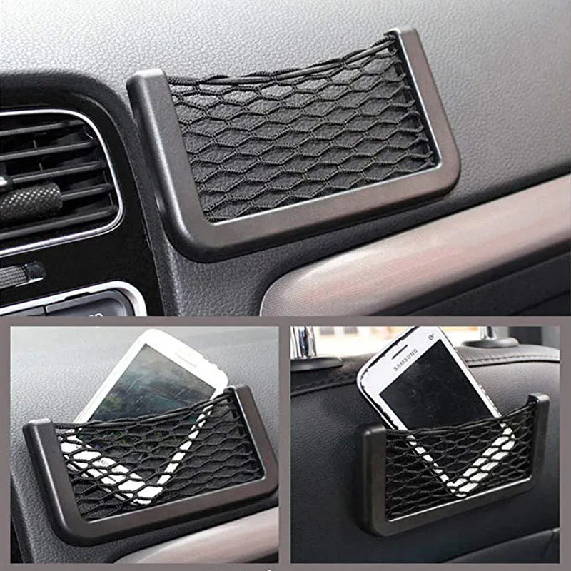 Universal Black Car Net Bag Phone Holder Storage Pocket Organizer Car Mesh  Net Holder Pocket For Wallet Keys Pens Phone