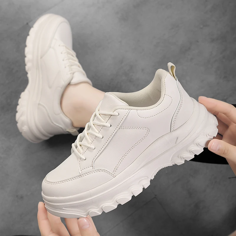 

Sneakers Women Platform Light Beige Shoes Plus Size 35-42 Casual Chunky Black Sneakers Woman Trendy Vulcanized Shoes