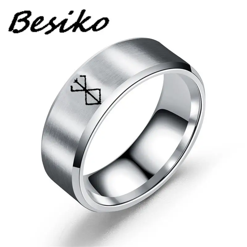 Besiko New Anime Peripheral Berserk Ring Commemorative Fashion Simple Cool Laser Stainless Steel Ring Men Women Jewelry 4 Color 3