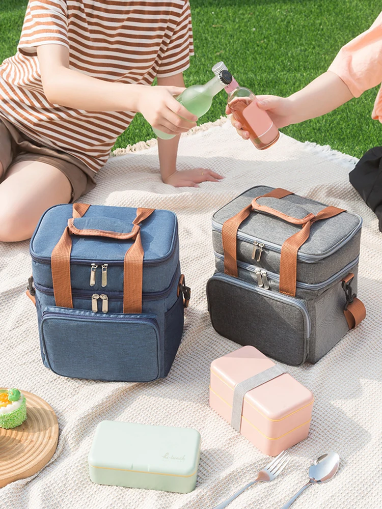 13L Portable Insulation Handbag Dual Compartments Cool Warm Insulated Bag Large Capacity Insulated Lunch Bag for Camping Picnic