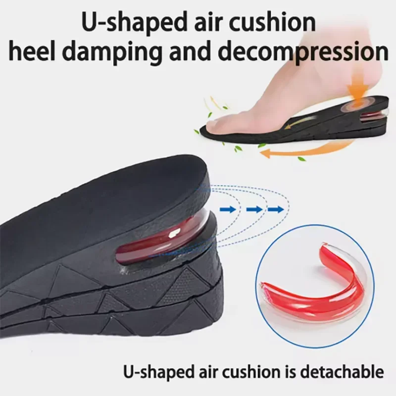 PVC Height Increase Insoles Adjustable Variable Height Shockproof Unisex Black