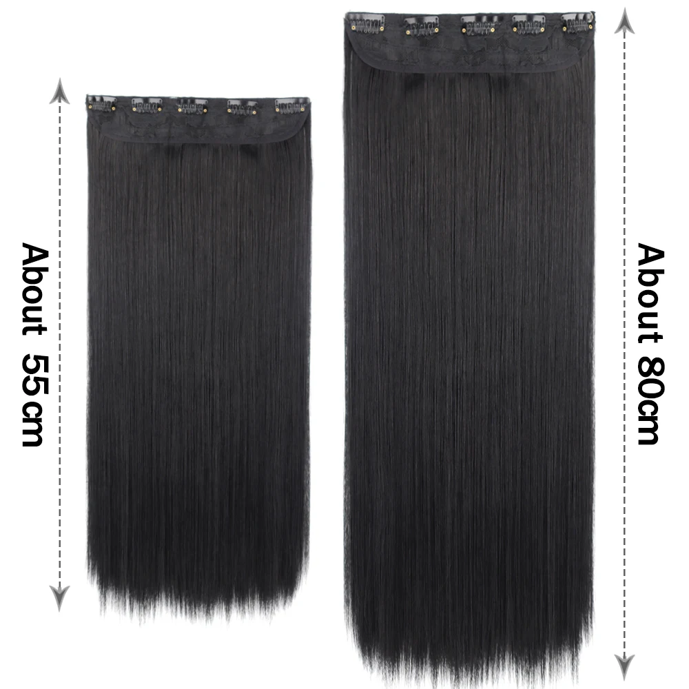 Synthetic 5 Clip In Hair Extensions Long Straight Hairstyle Hairpiece Black Brown Blonde 80CM Natural Synthetic Hair For Women_voghion.com
