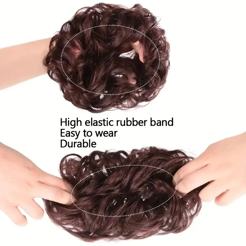 Women's Synthetic Messy Curly Hair Bun with Elastic Rubber Bands High Temperature Fiber Invisible Ponytail Wrap for All Types