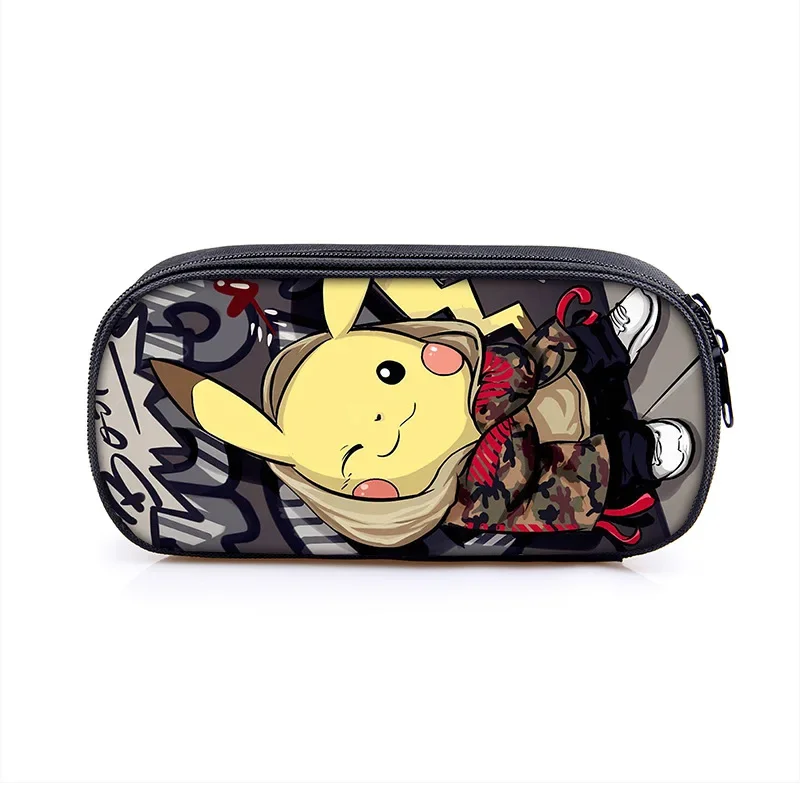 Sac à stylos Pikachu pour étudiants, dessin animé Pokemon, polyester périphérique, haute capacité, monocouche, sac à crayons pour garçons et filles