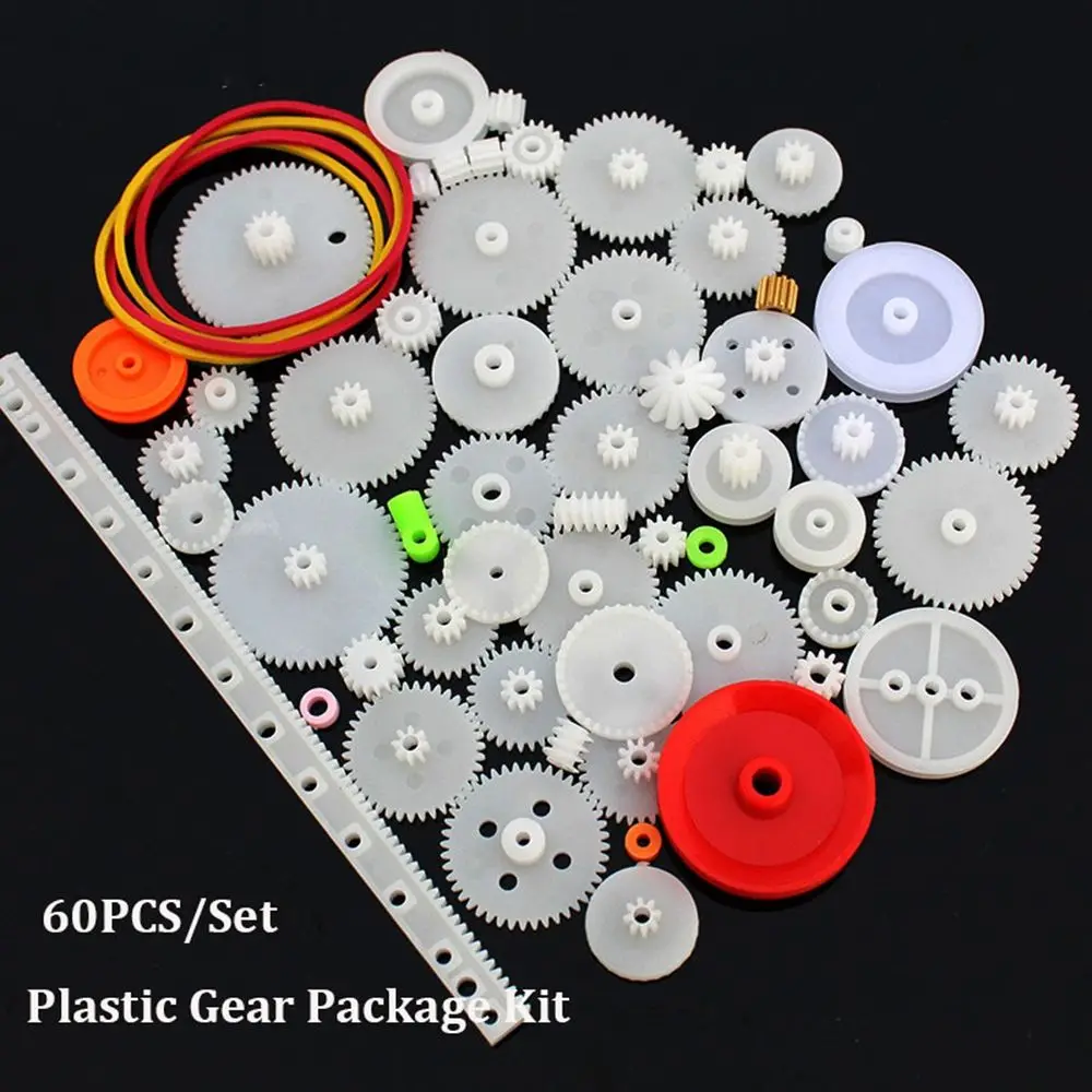 60PCS/Set New  Motor Car Robot Various Gear Plastic Gears Axle Belt Bushings Package Kit DIY Gear Assortment