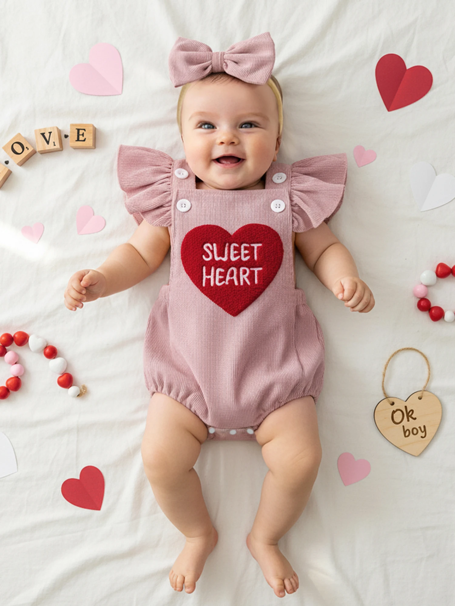 Baby Girl Valentines Outfit Letter Love Heart Embroidered Ruffled Trim Flying Sleeve Romper and Bow Headband 2 Pcs Set Scf4c1e517f0f4a75a600c6e9c3b4a480R