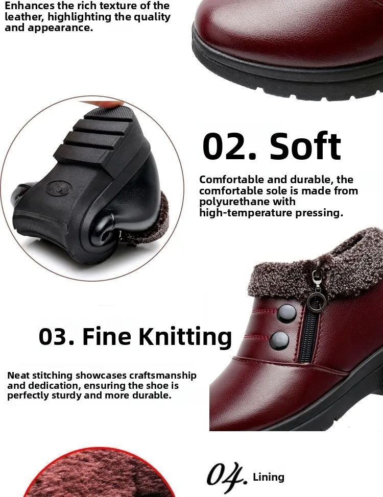 أحذية شتوية مبطنة بالصوف الدافئ بجزء سفلي مسطح ومضادة للانزلاق أحذية الثلوج النسائية القطنية بنمط بكين نعل مطاطي ناعم مريح