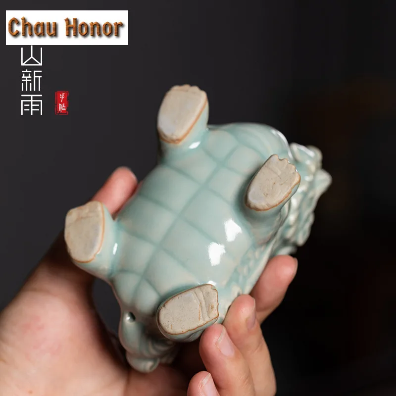 Longquan Celadon Dragon Turtle Tea Pet Elegant Tea Sculpture Tea Figurine Play Toys Tea Statue Ornaments Tea Ceremony Supplies