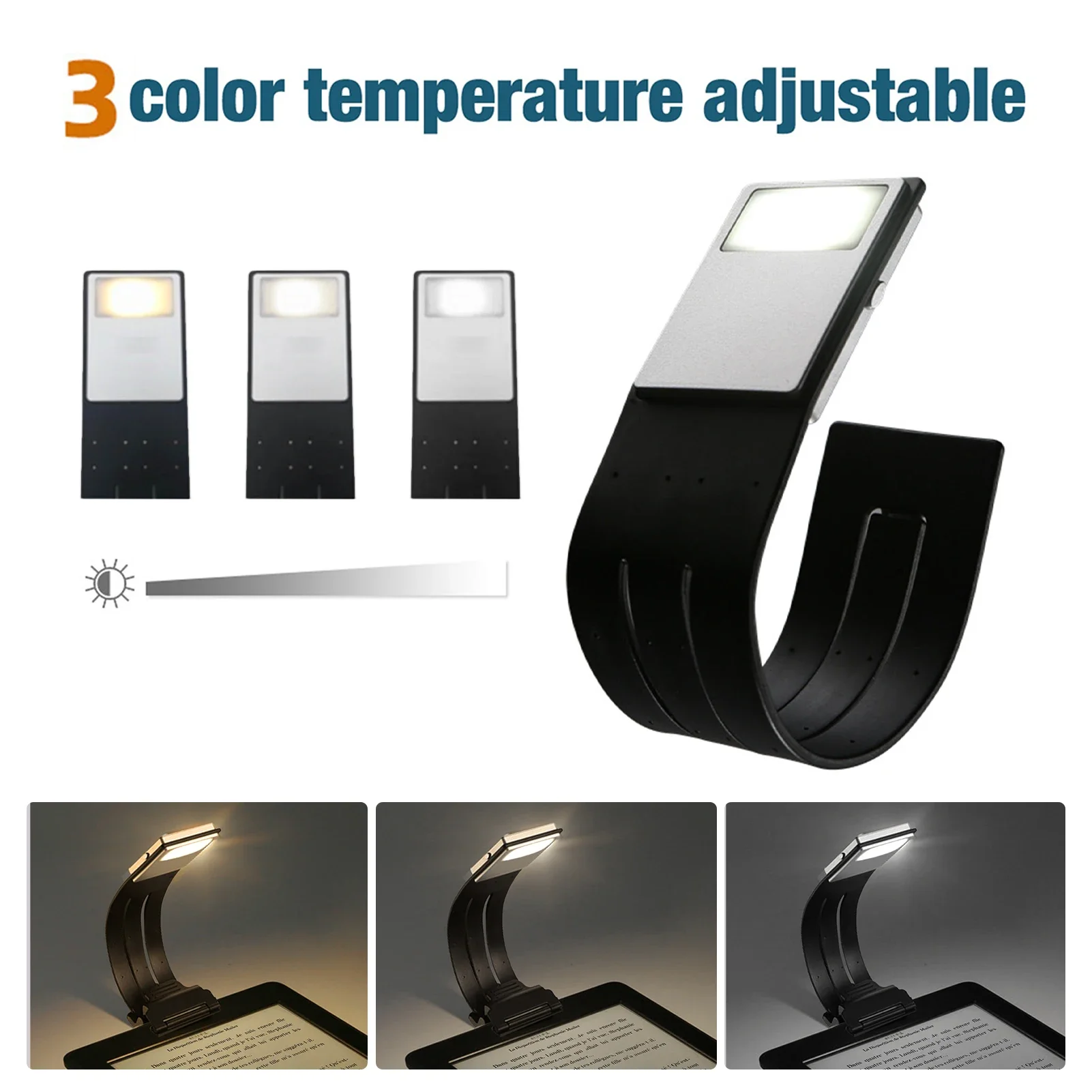 LED Light Book Light Portable LED Reading Book Light Detachable Flexible Clip USB Rechargeable 3 Color Temperatures for Kindle EBook Reader