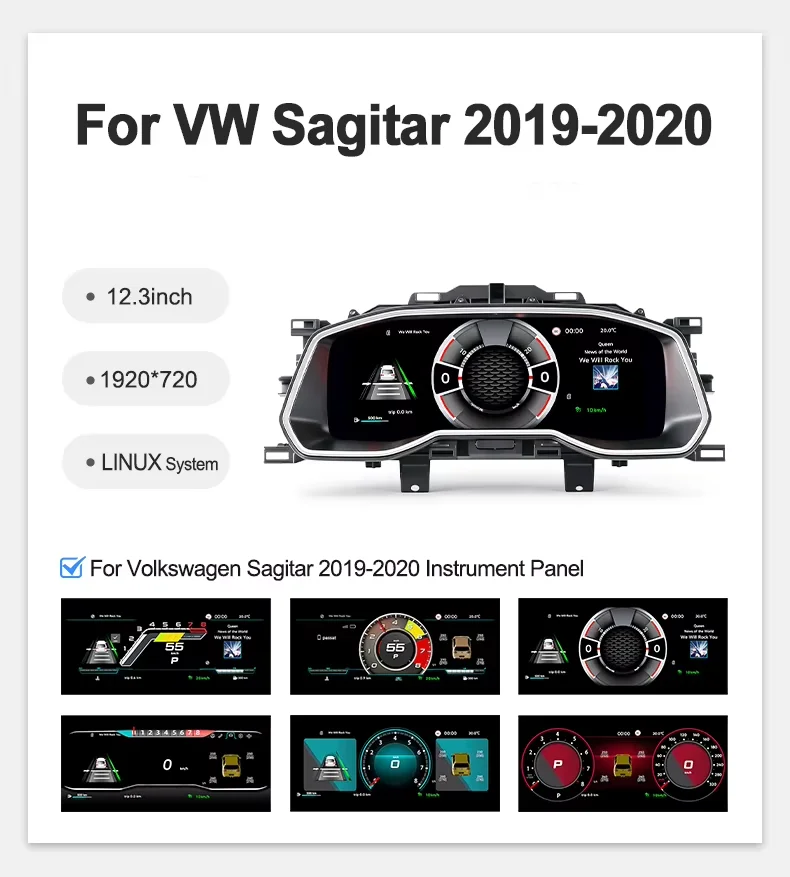 Panel de Instrumentos Digital de 12.3 Pulgadas para Volkswagen VW Sagitar 2019-2020, Tablero de Instrumentos, Velocímetro, Cabina Virtual 3